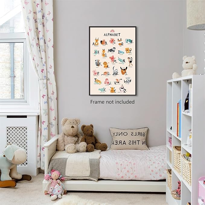 Animal Alphabet Poster - ABC Animal Poster for Toddlers, Wall Art for Classroom or Nursery, 16x24in Unframed