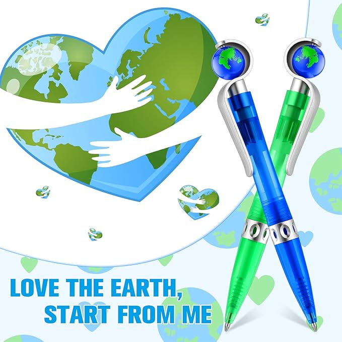 Teling 100 Pcs Earth Retractable Cute Globe Pens Bulk 1.0 mm Tellurion Shape Earth Day Black Ink World Ballpoint Pens for Adults Accessories Office Decoration Supplies