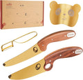 Kids Knife Set for Real Cooking with Educational Ring & Precious Rosewood Handle, Kids Chef Knife-4pcs Set with Stainless Steel Finger Guard-Golden Coating