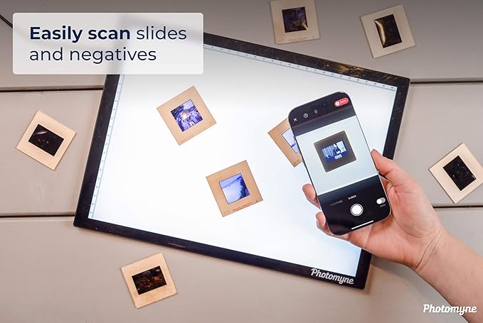 Photomyne A4 Slide Viewer | Light Pad Backlight | Negative Viewer | Film Negatives & Old Slides Scanning Light Box | Hands-Free Ultra-Thin Ultimate Brightness (Includes USB Adapter) - Black