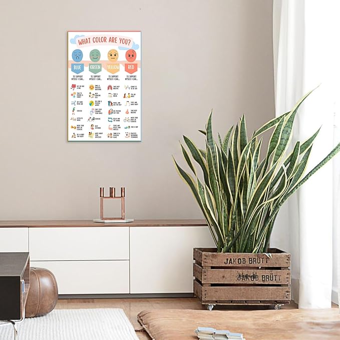 Mental Health Canvas Wall Art Feelings Chart Emotions PosterAwareness Preschool Emotions Faces Calm Prints Calm Down Corner Home for Kids Room Classroom Wall Decor 20x30in Framed