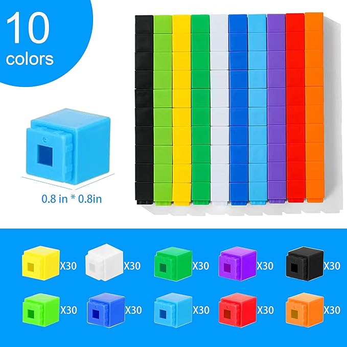 Math Manipulatives Number Blocks Toys For Kids 300 Cubes, Educational Counting Toys Classroom Learning Supplies, Preschool Plastic Counting Blocks for Kindergarten Homeschool Learning, Kids Ages 3+