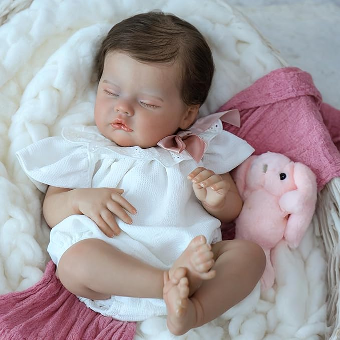SCOM Lifelike Reborn Baby Dolls Quinbee - 20-Inch Realistic Reborn Doll Girl Soft Body Eyes Closed Newborn Real Life Baby Doll That Look Real for Kids Age 3+