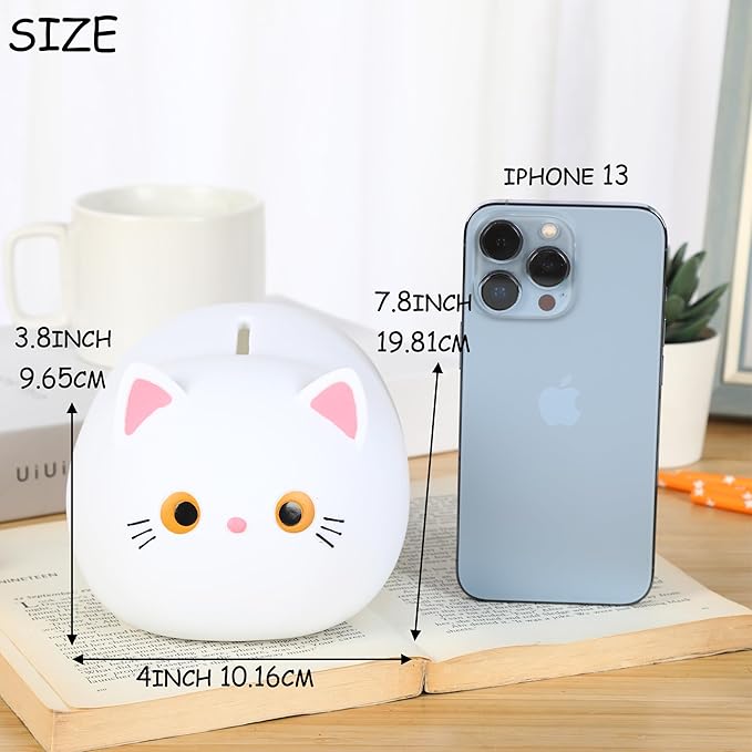 H&W White Cat Piggy Bank for Girls,Plastic Coin Bank,Unbreakable Money Bank,Cute Piggy Bank for Kids,First Money Box,Best Birthday