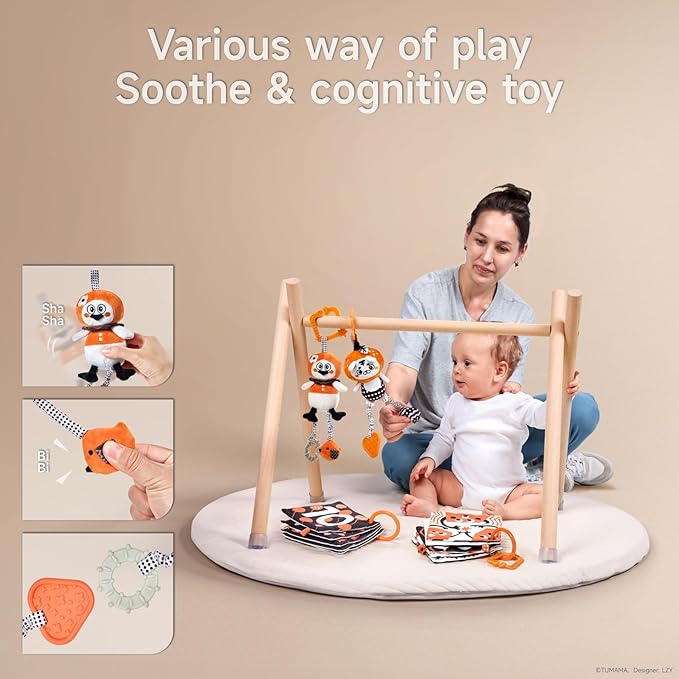 TUMAMA KIDS Black and White Baby Toys, High Contrast Rattle Toy & Soft Book Set,Hanging Toys for Baby Gym,Car Seat Toys for Babies,Early Educational Toys for Infant Babies 0 3 6 9 12 Month