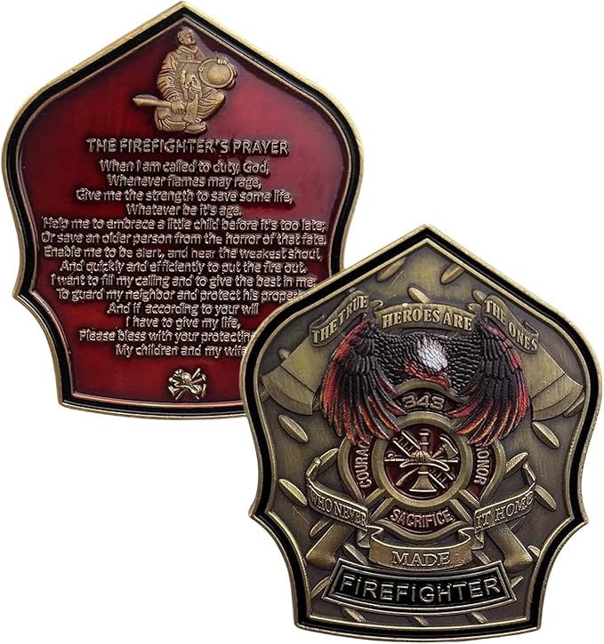 Firefighter Challenge Coin – Military Challenge Coin – Firefighter Coins Prayer Challenge Coins – Thin Red Line – Commemorative Firemen Souvenir Gift –Thank You for Your Service