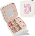 Personalized Jewelry Case for Women Girls - Fashion Mini Jewelry Boxes - Trendy Travel Jewelry Organizer with Initials Letter - Teen Gifts | Cream,D