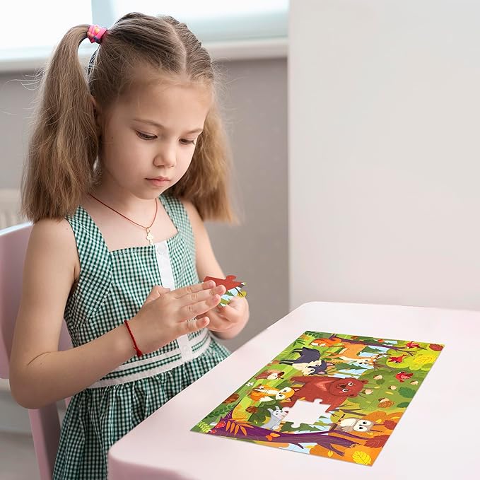 QUOKKA Puzzles for Kids Ages 3-5 - 30 Pieces Puzzles for Toddlers 2-4 - Forest Animals Learning Jigsaw Puzzles for Kids 4-6 Years Old - Educational Toys for Boy and Girl