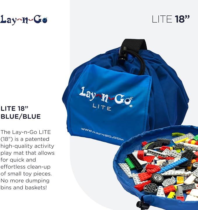 Lay-n-Go 2-in-1 Small Portable Drawstring Toys Storage Organizer and Play Mat for Room and Travel, Made for Kids and Toddlers with a Durable Patented Design