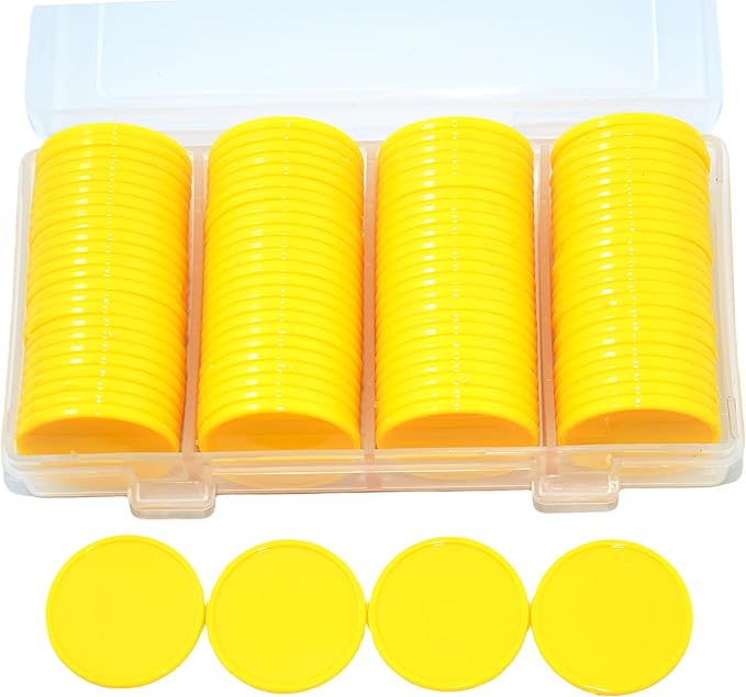 SmartDealsPro Set of 100 1 Inch Opaque Plastic Learning Counters Mini Poker Chips Game Tokens with Storage Box (Yellow)