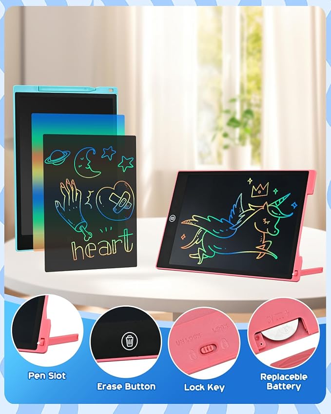 cimetech 2 Pack LCD Writing Tablet for Kids, 12 Inch Toddler Toys for 3-8 Year Old Girls Boys, Doodle Board Drawing Pad Travel Essentials, Educational Toys Birthday Gift for Children