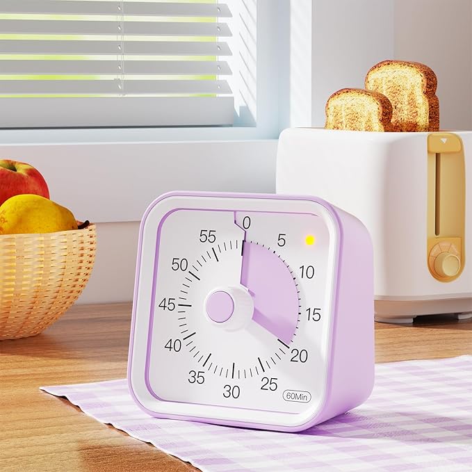 Visual Timer for Kids with Pause Function, 60 Minute Countdown Timer for Kids Desk Study, Teaching, Kitchen Cooking, Office Meetings, Time Management for ADHD (Purple)