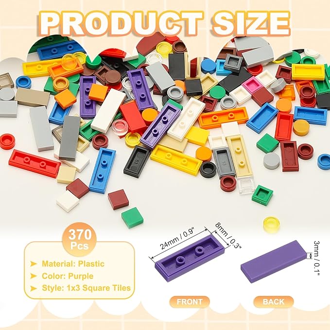 PATIKIL 122 Pcs Flat Blocks Bulk, 1x3 Square Purple Classic Tiles Smooth Surface Mini Building Blocks Accessories Compatible Bricks Kits for Building Floor Walls Mosaic Pixel Arts