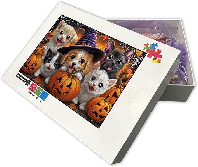 Adult Wooden Puzzles for Halloween Cats and Dogs, Chunky and Sturdy Puzzles - Exquisite Design -500 Pieces - Ideal for Relaxation and Entertainment