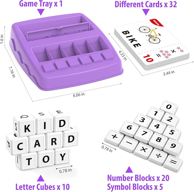 Matching Letter Games,Learning Educational Toys 2 in 1, Numerical Equality Games,Alphabet Spelling Reading Flash Cards,Early Education Gift Toys for 3,4,5,6,7 Year Olds (Purple)