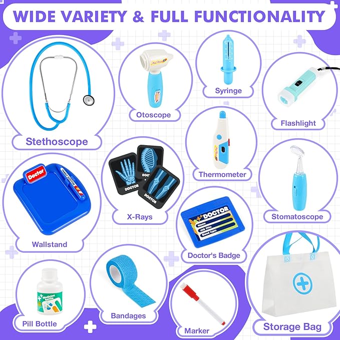 Doctor Kit for Kids, 15 Pcs Doctor Kit for Toddlers 3-5, Kids Doctors Play Set with Real Stethoscope, Medical Bag, Pretend Play Toys for Boys Girls, Halloween Christmas Birthday Gifts