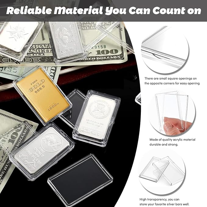 Silver Bar Case - 20 Pcs Acrylic Storage Containers for 1 Oz Silver Bars