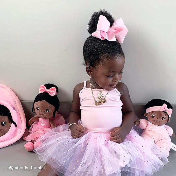 OUOZZZ 13" Soft Baby Doll for Girls&Boys - First Baby Doll African American Rag Doll Sleeping Cuddle Buddy Doll Plush Ballerina Toy for Kids