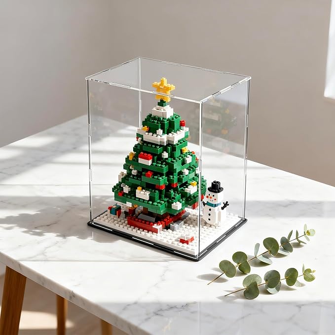 SVENJBB Large Display Case for Dolls, 13x13x16 Inch Acrylic Box for Trophy and Figures, Clear Acrylic Display Cases with Matte Black Base for Collection Protection and Storage