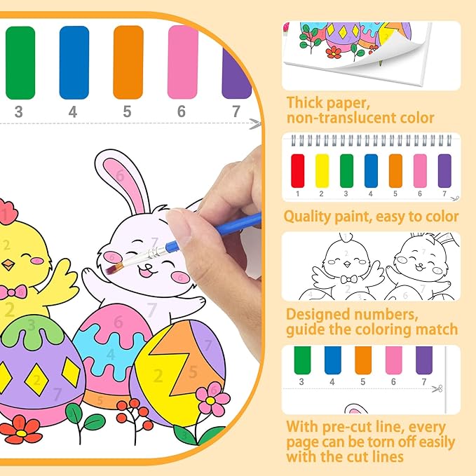 Paint with Water Coloring Books for Toddlers, Easter Theme Mess Free Watercolor Painting Papers for Kids Water Color Paint Kit Art Craft Birthday Gift for Ages 1-3, 4-8