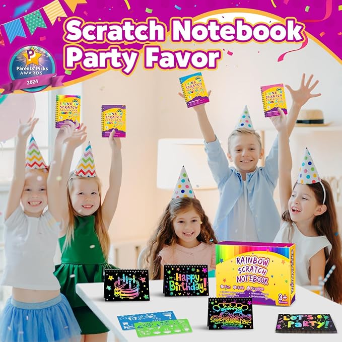 Party Favors for Kids 4-8-12: 36 Pack Scratch Rainbow Art Notebook, Colorful Crafts Goodie Bags Kit, Bulk Gifts for Valentines Easter Basket Stuffers Birthday Girl Boy Children Classroom Prizes