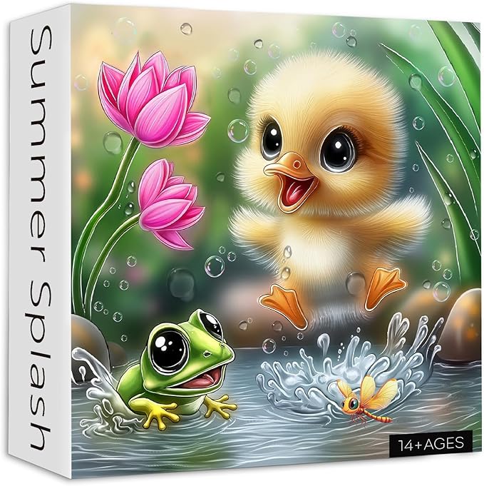 PICKFORU Summer Splash Puzzles for Adults 1000 Pieces, Cute Duck Frog Jigsaw Puzzles Lotus Flower, Challenging Impossible Animal Theme as Wall Decor