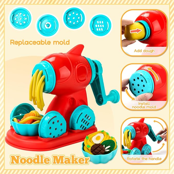 59 PCS 3 in 1 Dough Sets for Kids Ages 3-4-8, Art Crafts Dough Tools Kit, Ice Cream Playset Noodle Hamburger Maker Machine, Kitchen Creations Food Play Toys Toddlers Boys Girls