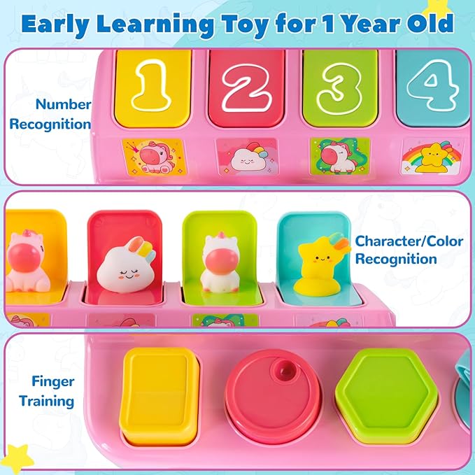 Tovol Zerky Montessori Pop Up Cause and Effect Baby Toy for 1-3 Years Old, Interactive Developmental Toy with Button & Number, Early Educational Toy for Toddler 9 12 18 Months