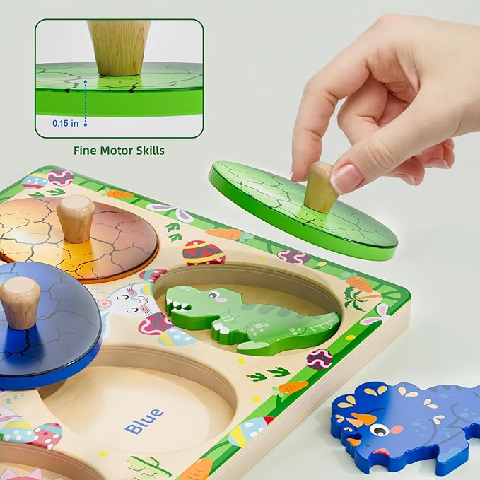 Wooden Puzzles for Toddlers 18+ Months, Dinosaur Egg Shape Puzzle for Boy Girl, Montessori Shapes Sorter Board Puzzle for 1 2 Year,Preschool Learning Toys for Baby Kids