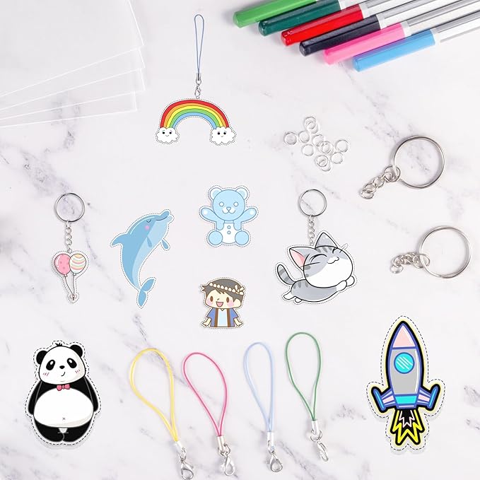 Shrinky Dink Sheets Kit Shrink Plastic Sheets Shrinky Dink Paper Kit with 25pcs Shrink Film Sheets+Tools Shrink Art Heat Shrink a Dink Shrinky Dink Keychain Kit for Create Keychains and DIY Crafts