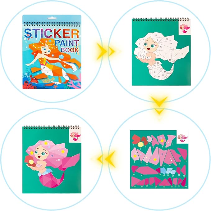 Mermaid Crafts Sticker Book for Kids Ages 4-8, Party Favor, Travel Activity Set