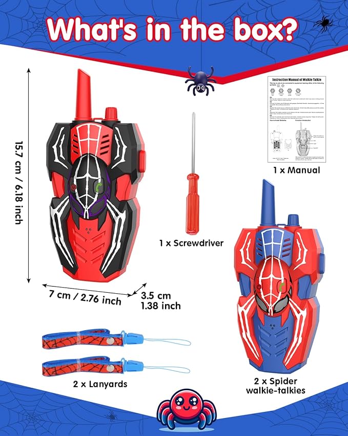 Spider Hero Walkie Talkies for Kids – 2 Pack Indoor & Outdoor Toys for Boys Ages 3-8, Birthday Gift for Children, Fun Two-Way Radios for Playtime & Adventures