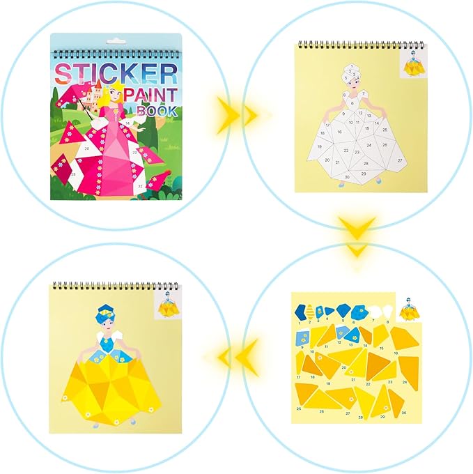 2 Pack Paint by Sticker Kids Crafts for Kids Ages 4-8 Sticker by Number for Boys and Girls Birthday Gifts Party Favor, Travel Activity Book Set for Learning (Princess+Mermaid)