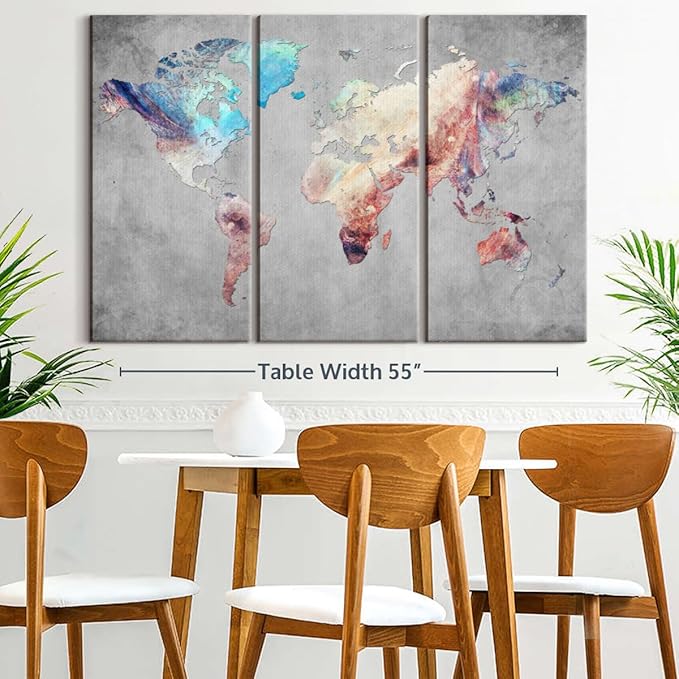 ElephantStock Artistic Touch World Map Multi Piece Canvas - 3 Panel Wall Decor - Map of the World Art - Canvas for the Office and Home - 57" X 36"