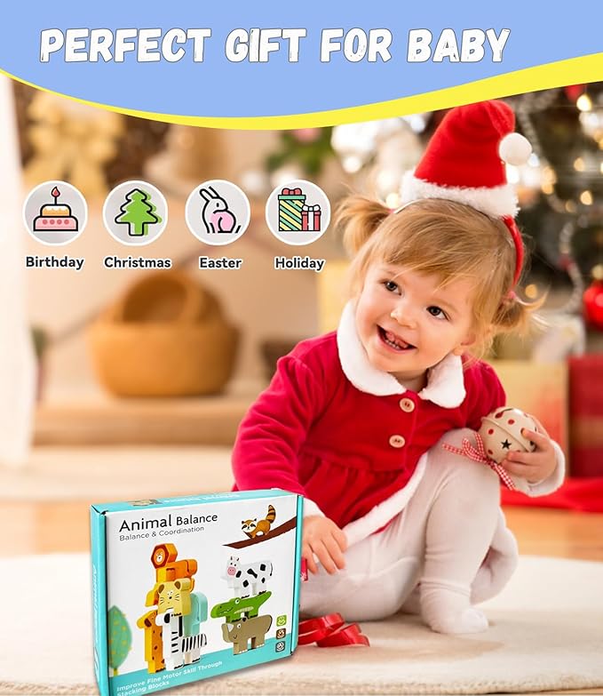 Wooden Animal Puzzles for Toddlers - Sorting & Stacking Montessori Toys for 3 4 5 Year Old Boys Girls, Kids Educational Learning Toys Gift (9pcs Animals)