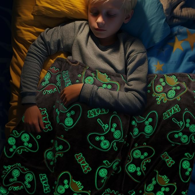 Gamer Gifts for Teen Boys Kids Gaming Controller Toys - Glow in The Dark Blanket Gamepad Gifts for 2 4 6 8 10 11 Year Old Boys - Game Room Decor for Men Son Boyfriend Birthday Christmas 50"x60"