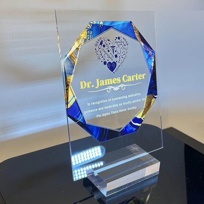Custom Engraved Acrylic Employee Recognition Award – Personalized Appreciation Trophy for Corporate Excellence – Desk Display Plaque with Free Customization (Style #9)