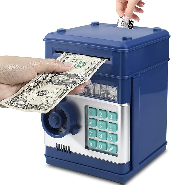 Electronic Password Piggy Bank with ATM Function for Kids - Money Saving Bank, Secure Cash Coin Safe Box for Boys Girls Ages 3-12, Birthday Gift (New Blue)
