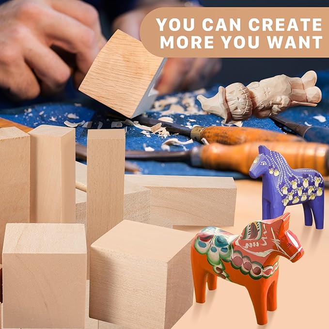 Basswood Carving Blocks, 18 Unfinished Wood Pieces, Whittling Blocks with 2 Sizes