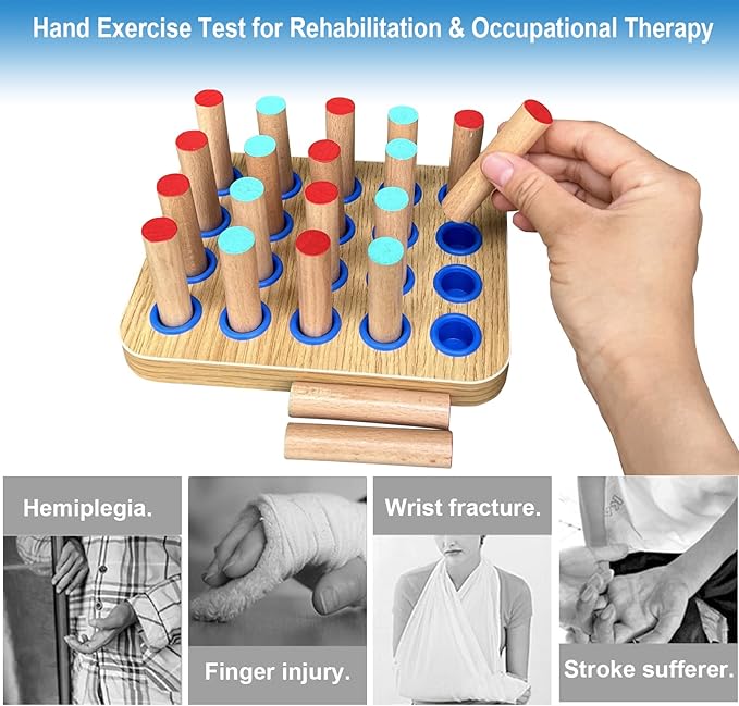 20-Hole Wooden Pegboard for Finger Dexterity Exercises, Easy Grip Pegs & Peg Board to Improve Fine Motor Functions & Hand-Eye Coordination, Hand Exercise for Rehabilitation & Occupational Therapy