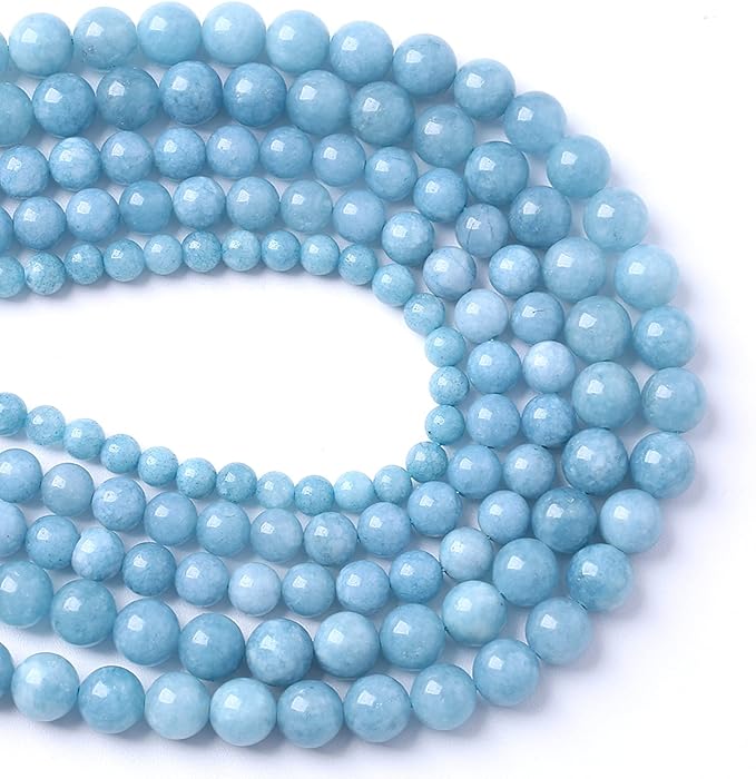 75PCS 10MM Blue Aquamarine Jade Loose Beads for Jewelry Making DIY Bracelet 2 Strands