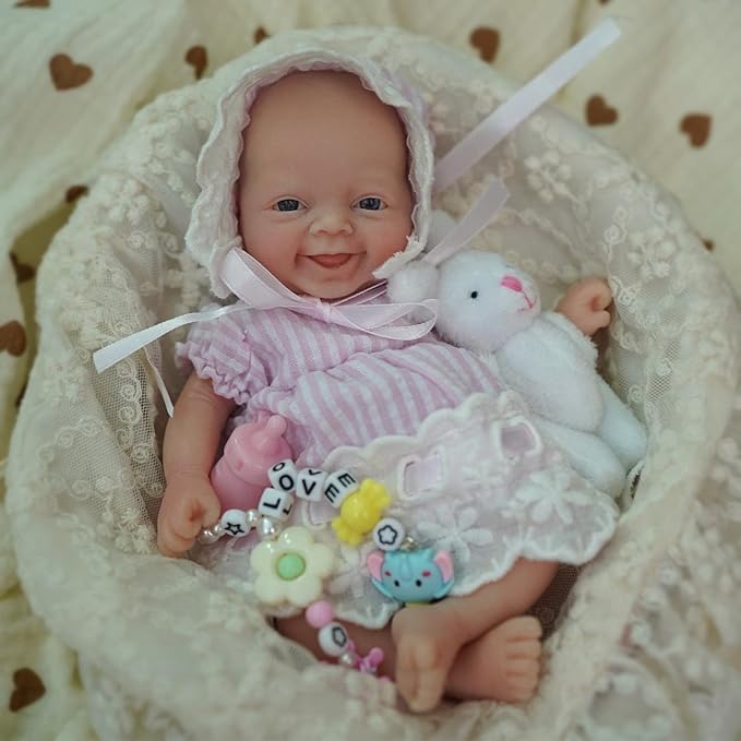 7" Girl Micro Preemie Full Body Silicone Baby Doll,Mini Realistic Newborn Baby Doll Real Life Miniature Baby Doll with Feeding Accessories