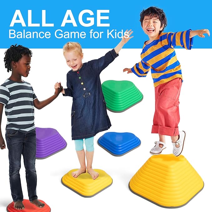 Gentle Monster Stepping Stones for Kids, Set of 6/8/11 PCS for Balance with Non-Slip Bottom - Exercise Coordination and Stability (11pcs-Heart)