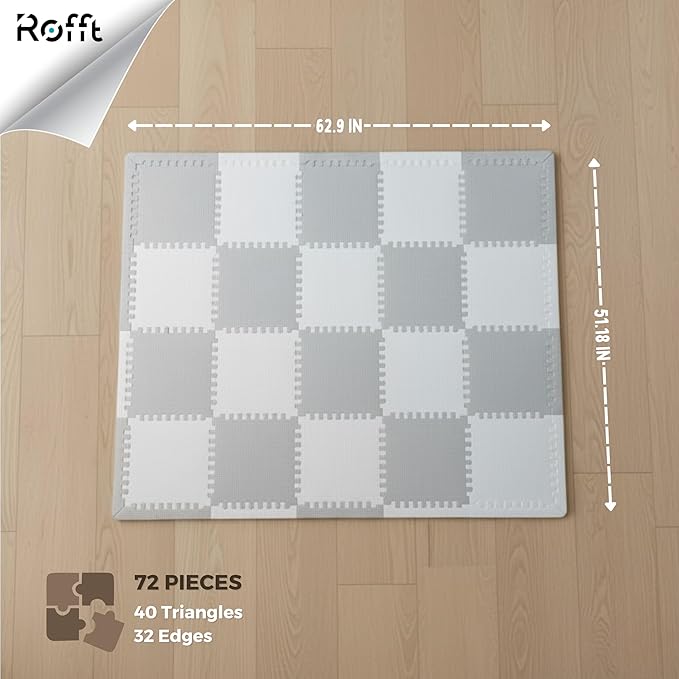 Little fun times Play Mat for Baby Large 72 Pieces, Assembled Total 64 x 64 inch 28,4 SqFt, Interlocking Floor Puzzle, EVA Tiles Playmat for Toddler and Kids, Two Colors Design with Edges.