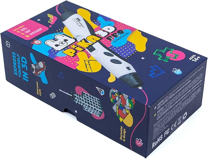 PIKA3D PRO 3D Printing Pen - Includes 3D Pen, 5 Colors of PLA Filament Refill with Stencil Guide and User Manual, White