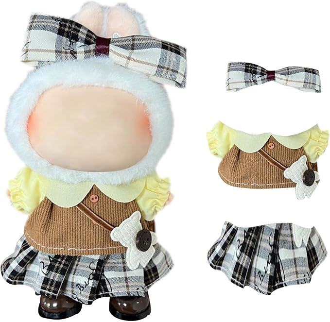 17cm Clothes Set, Cute Hat Unique Pocket Design Overalls Dress up Set(NO Doll), Handmade Clothing Designed for 17cm Doll (Yellow Set)
