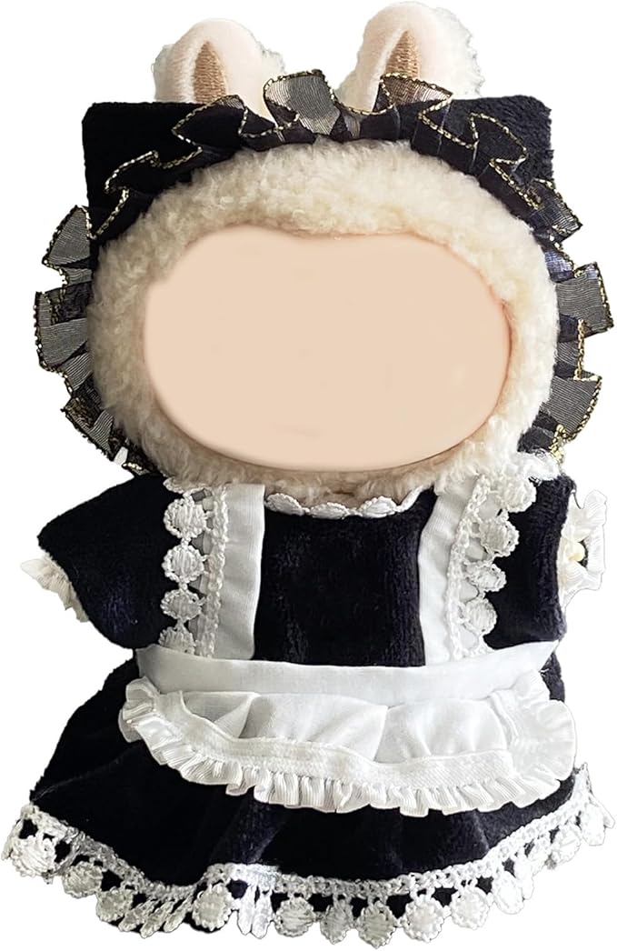17cm Doll Clothes Set, Cute Girls Doll Outfits, 3 PCS Black Maid Style Dress Outfits Exquisite Accessories