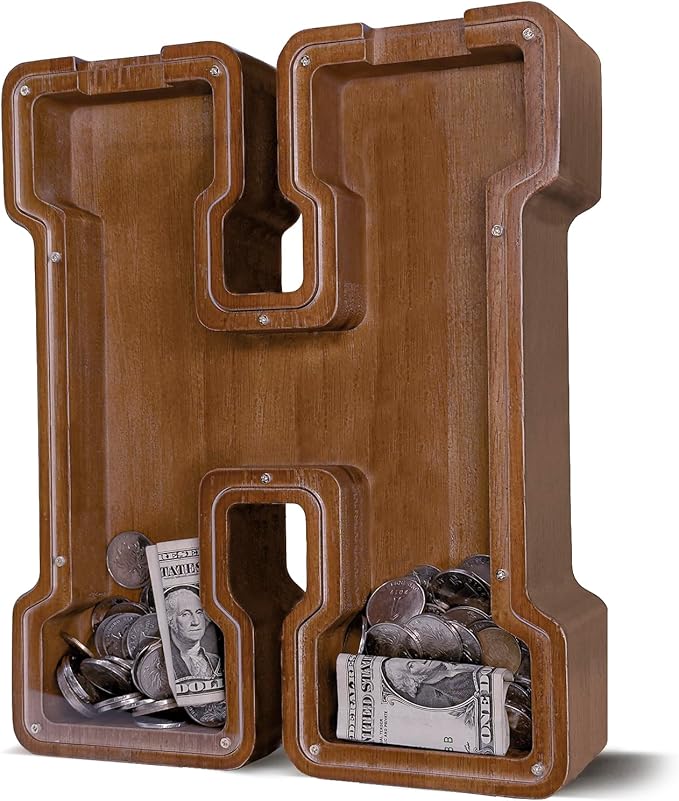Wooden Letter Piggy Bank for Kids Larger Letter Piggy Bank for Boys and Girls Personalized Piggy Bank Initial Coin Bank Wood Kids Money Bank for Birthday and Festival