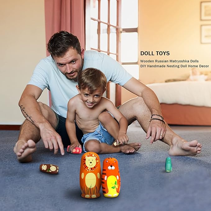 HYCLES Nesting Dolls Russian Matryoshka Wood Stacking Nested Set for Kids Handmade Toys for Children Kids Christmas Birthday Decoration Halloween Wishing Gift