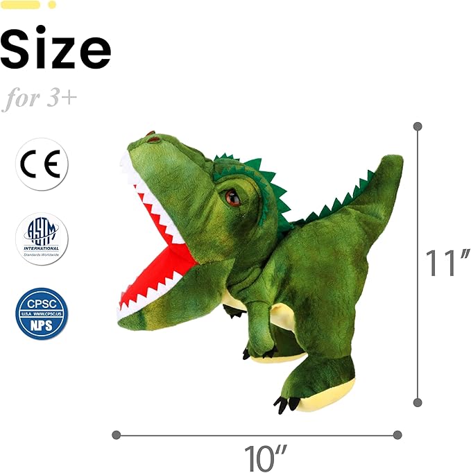 Easfan Plush Dinosaur Hand Puppet with Movable Mouth T-Rex Stuffed Animal Puppet for Imaginative Pretend Play Storytelling Gifts for Kids Boys Girls on Birthday Christmas, 11''